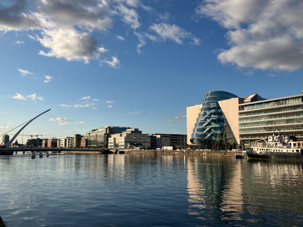 The Dublin Convention Centre beside the River Liffey.