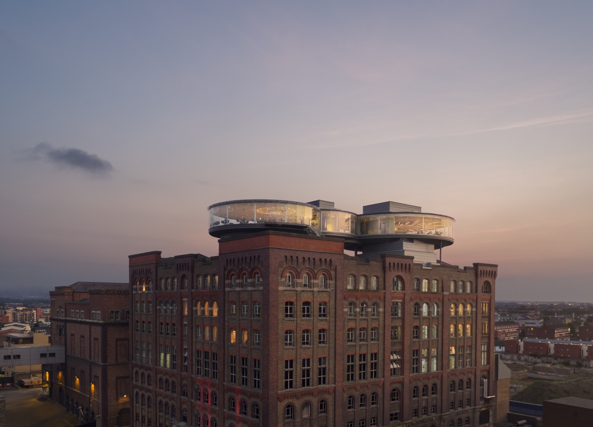 Guinness Storehouse building exterior at dusk